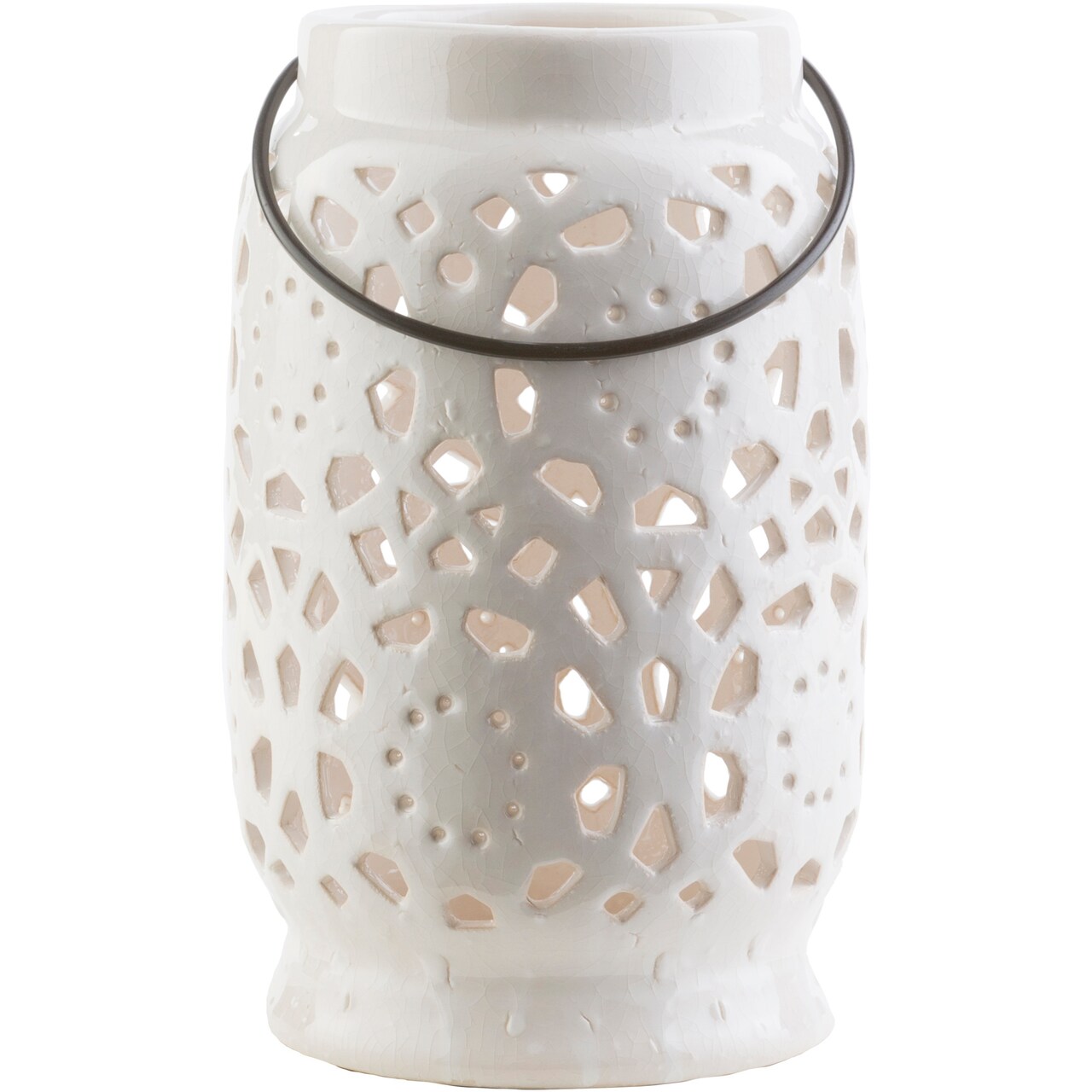 Diva At Home 9.5" Madison Links Ivory White Ceramic Medium Pillar Candle Holder Lantern